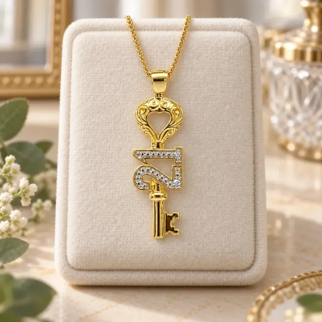 9ct Yellow Gold Natural Diamond 21st Key Pendant with Complimentary Display Chain - 9CTD4489
