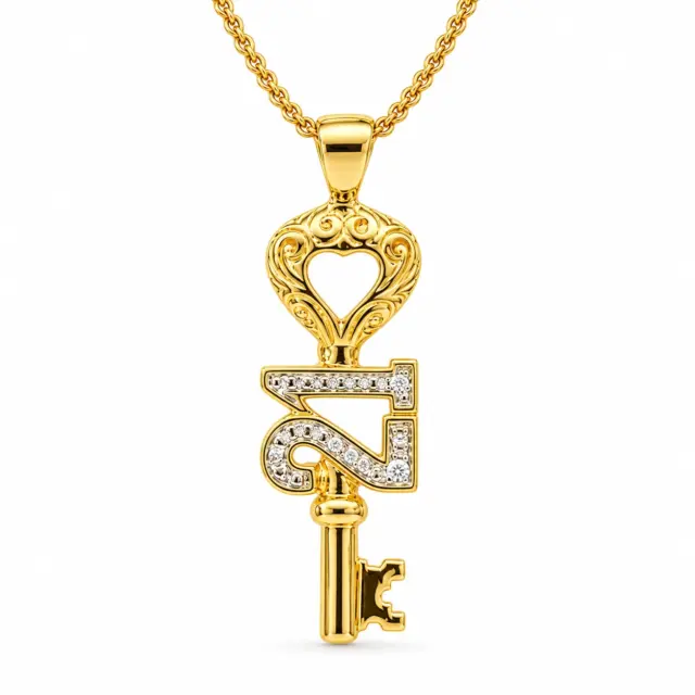 9ct Yellow Gold Natural Diamond 21st Key Pendant with Complimentary Display Chain - 9CTD4489