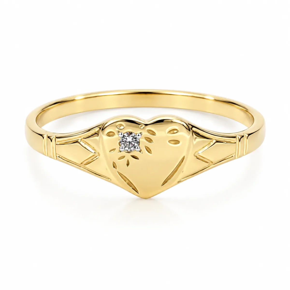 9ct Yellow Gold Natural Diamond Heart Signet Ring – 9YCYR2799DIA