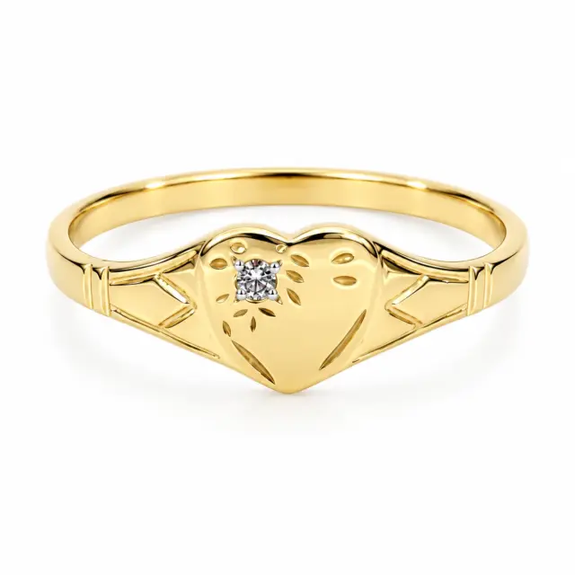 9ct Yellow Gold Natural Diamond Heart Signet Ring – 9YCYR2799DIA