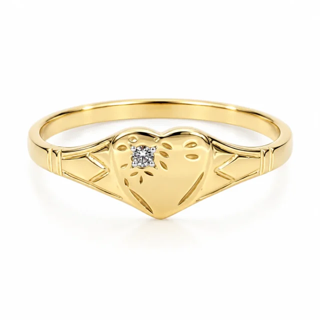 9ct Yellow Gold Natural Diamond Heart Signet Ring – 9YCYR2799DIA
