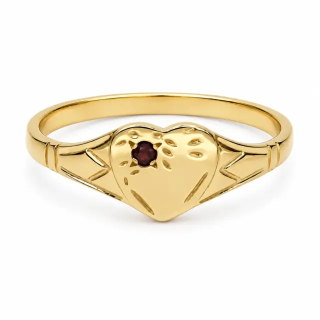 9ct Yellow Gold Natural Garnet Heart Signet Ring – 9YCYR2799GA