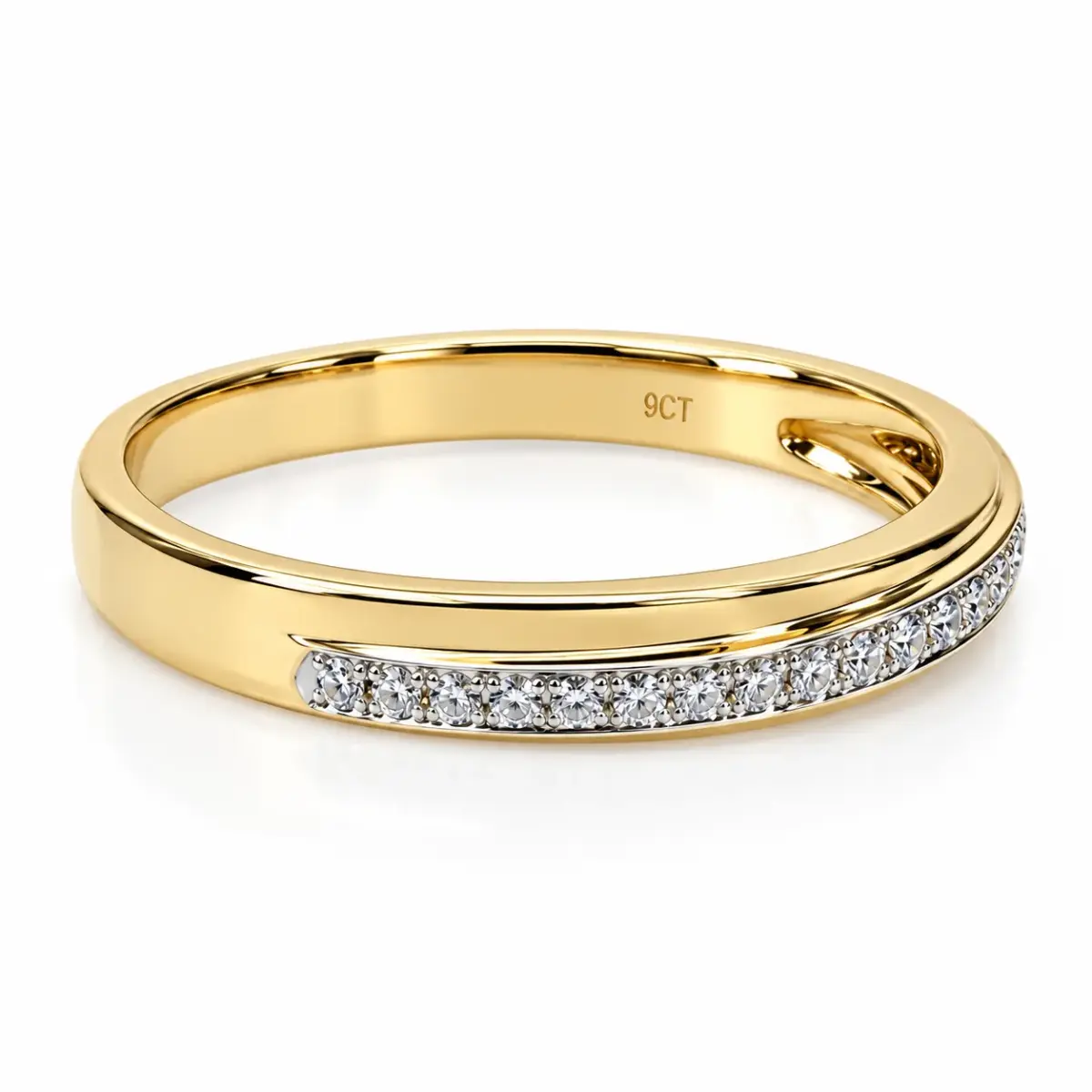9ct Yellow Gold Round Cubic Zirconia Claw-Set Wedding Band - 9YCYR6883L