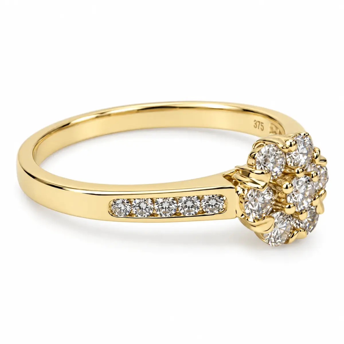 9ct Yellow Gold Round Cubic Zirconia Cluster Ring with CZ Set Shoulders - 9YCYR2170