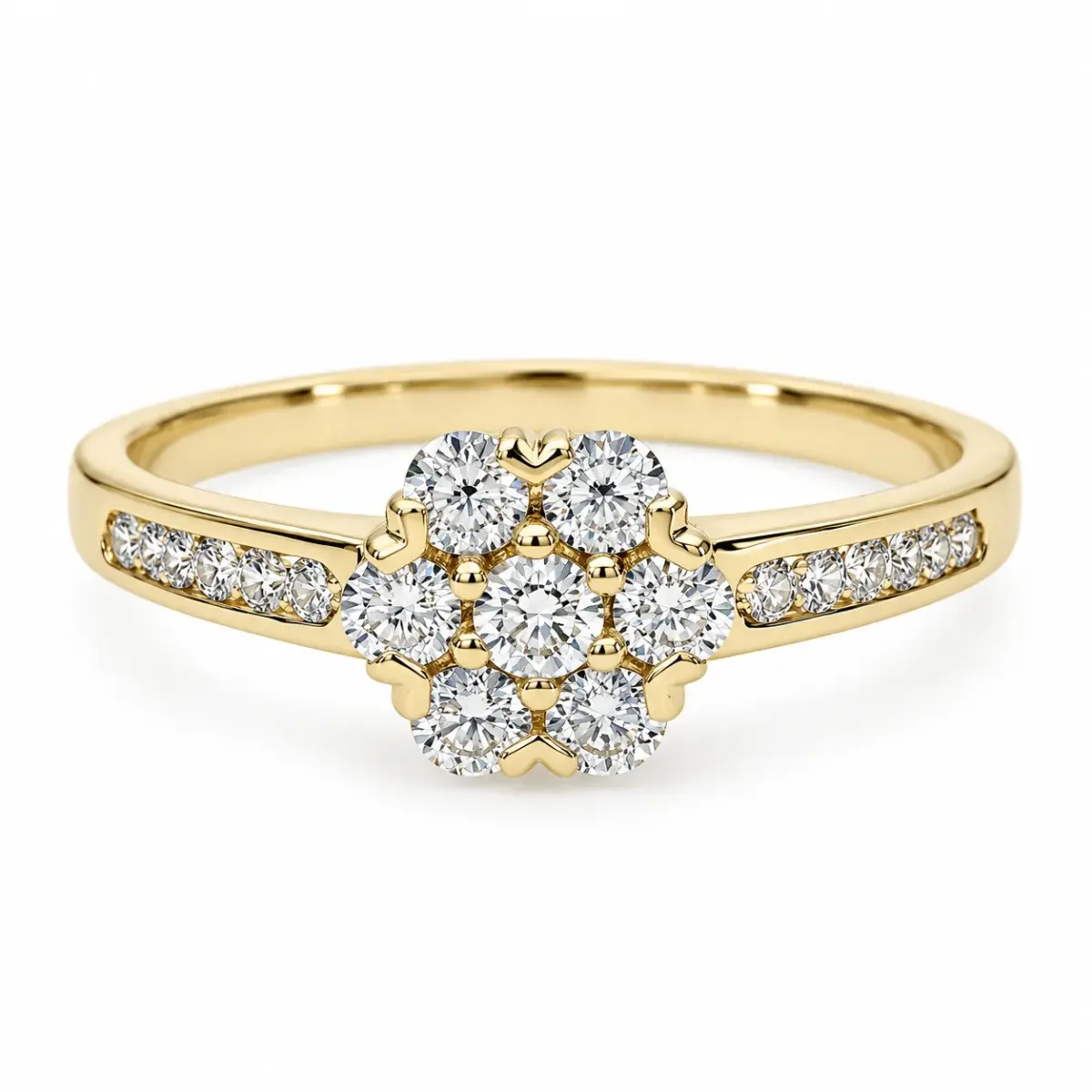 9ct Yellow Gold Round Cubic Zirconia Cluster Ring with CZ Set Shoulders - 9YCYR2170