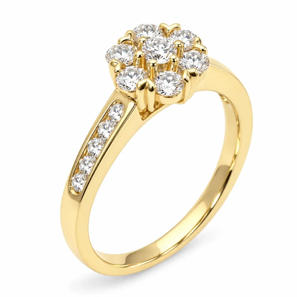9ct Yellow Gold Round Cubic Zirconia Cluster Ring with CZ Set Shoulders - 9YCYR2170
