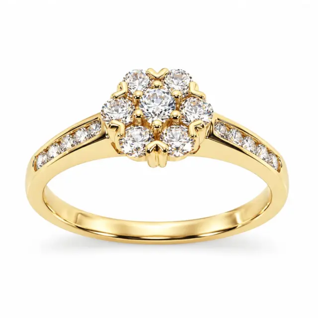 9ct Yellow Gold Round Cubic Zirconia Cluster Ring with CZ Set Shoulders - 9YCYR2170