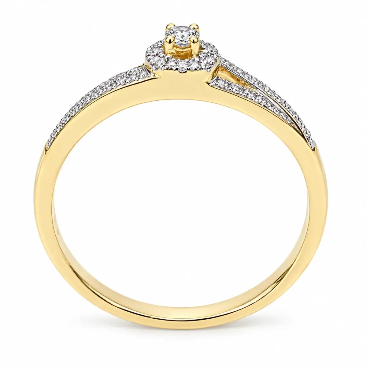 9ct Yellow Gold Round Cubic Zirconia Halo Cluster Ring with Split CZ Shoulders - 9YCYR6818