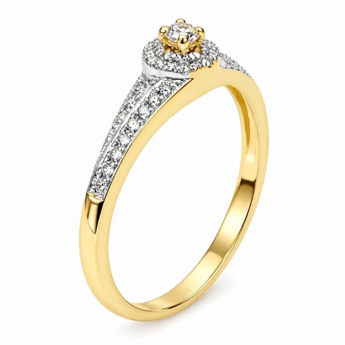 9ct Yellow Gold Round Cubic Zirconia Halo Cluster Ring with Split CZ Shoulders - 9YCYR6818