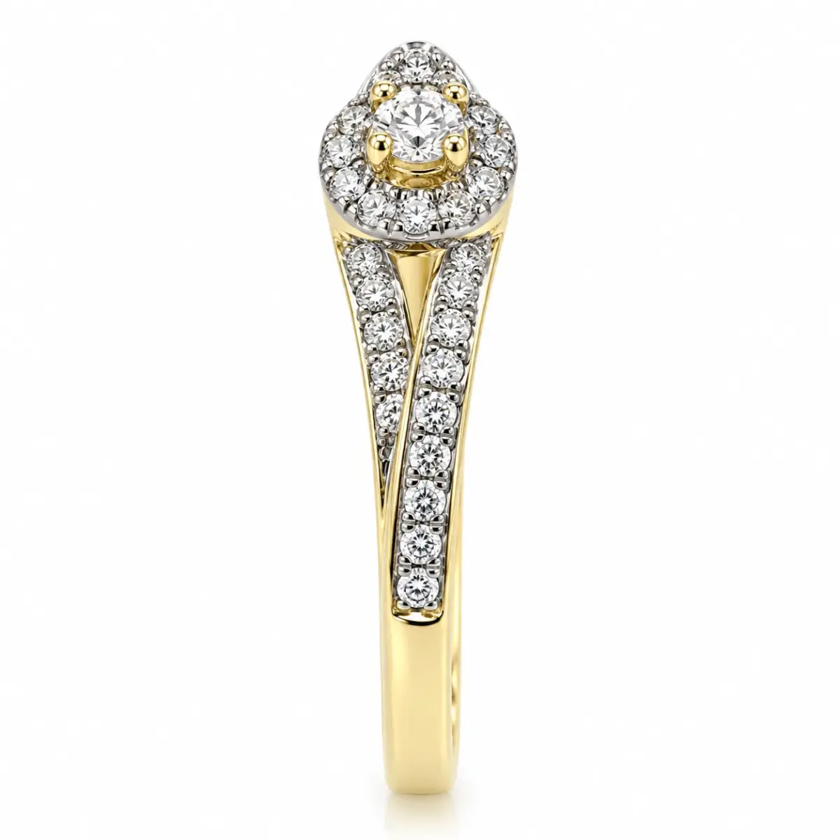 9ct Yellow Gold Round Cubic Zirconia Halo Cluster Ring with Split CZ Shoulders - 9YCYR6818