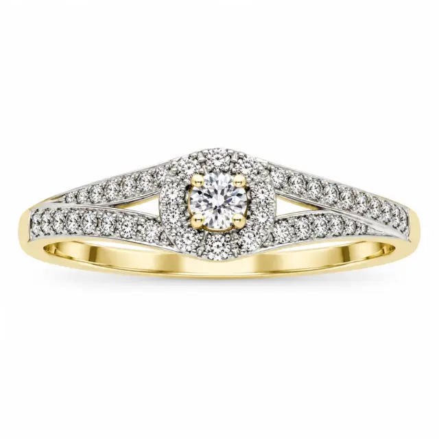9ct Yellow Gold Round Cubic Zirconia Halo Cluster Ring with Split CZ Shoulders - 9YCYR6818