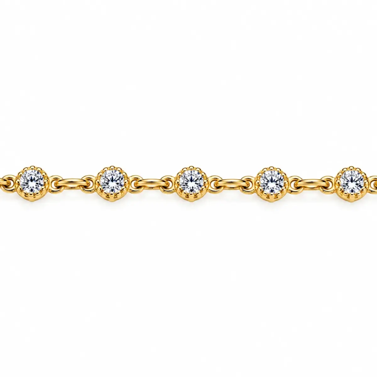 9ct Yellow Gold Round CZ Multi-Claw Set Bracelet – 19cm - BB192