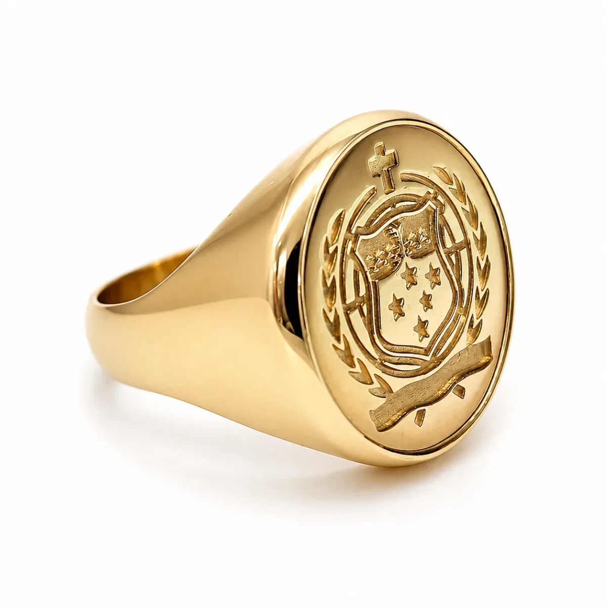 9ct Yellow Gold Samoan Crest Coin Signet Ring – Solid Gold Coin Insert – 15.50g