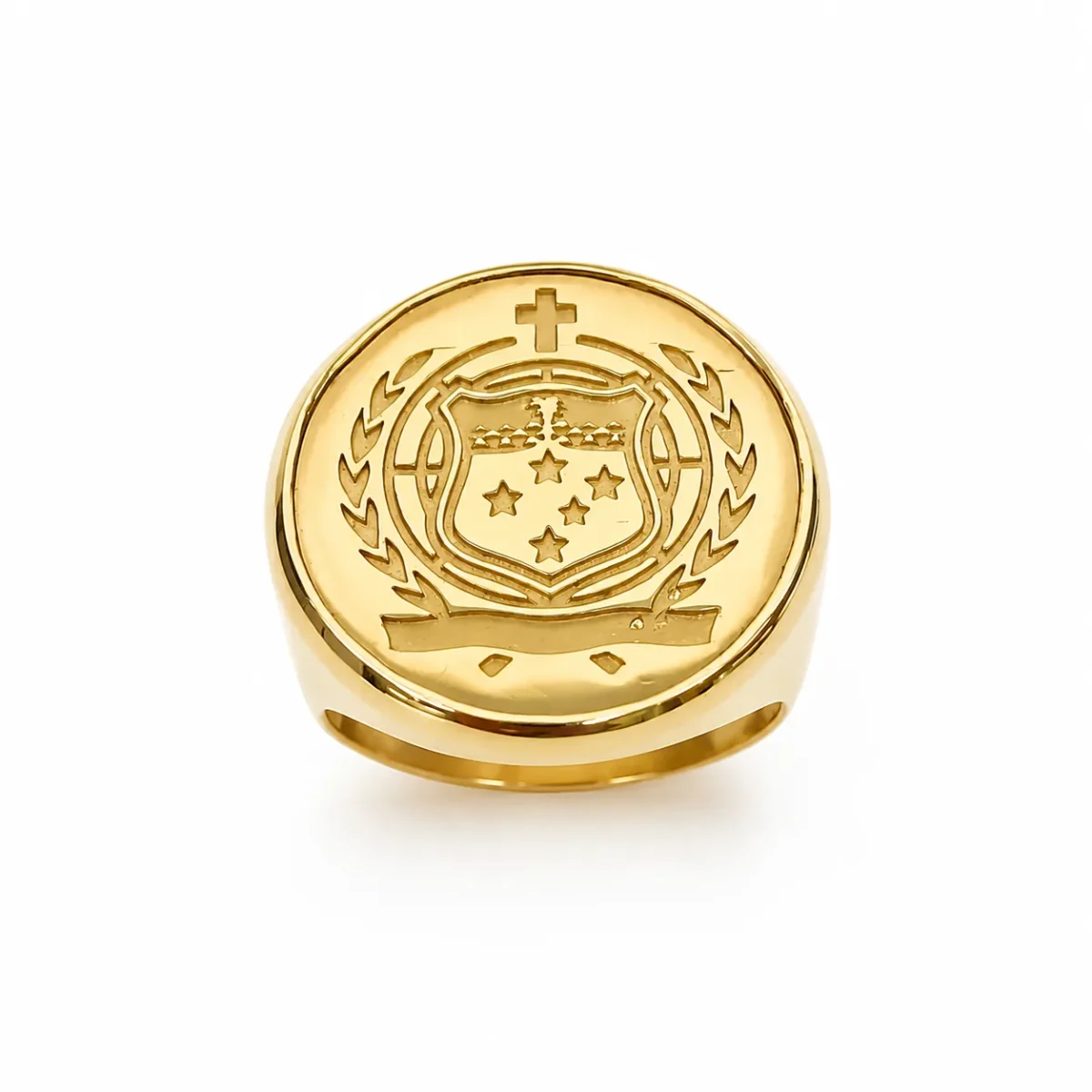 9ct Yellow Gold Samoan Crest Coin Signet Ring – Solid Gold Coin Insert – 15.50g