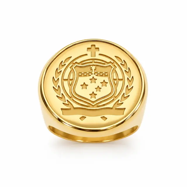 9ct Yellow Gold Samoan Crest Coin Signet Ring – Solid Gold Coin Insert – 15.50g