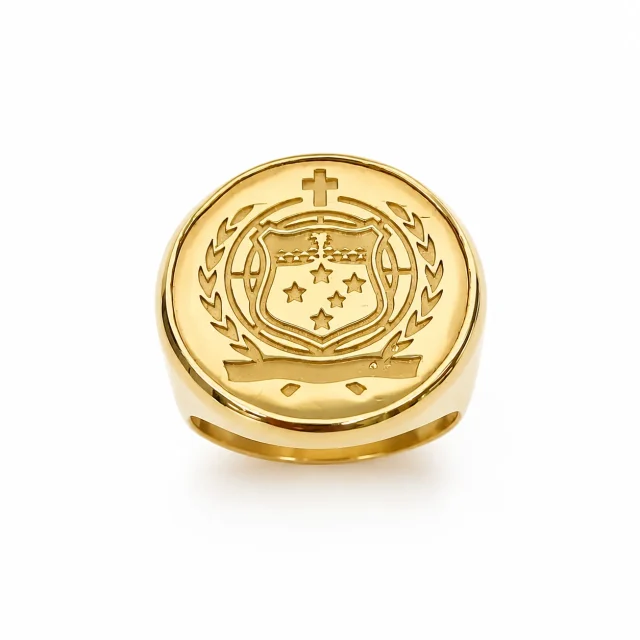 9ct Yellow Gold Samoan Crest Coin Signet Ring – Solid Gold Coin Insert – 15.50g