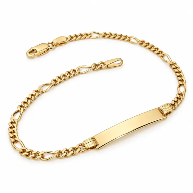 9ct Yellow Gold Solid 1/4 Figaro Link ID Bracelet – 18.50cm – Made in Italy - 70BPK501/4