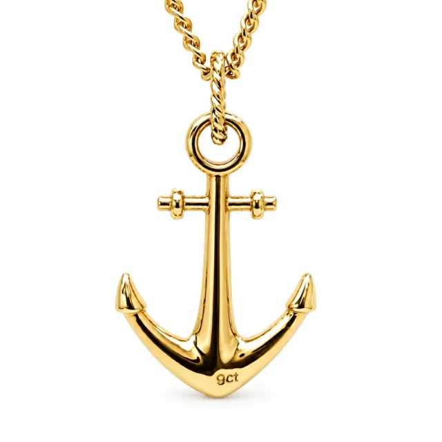9ct Yellow Gold Solid Anchor Pendant with Fancy Top Ring – NZ Made - 9P0089