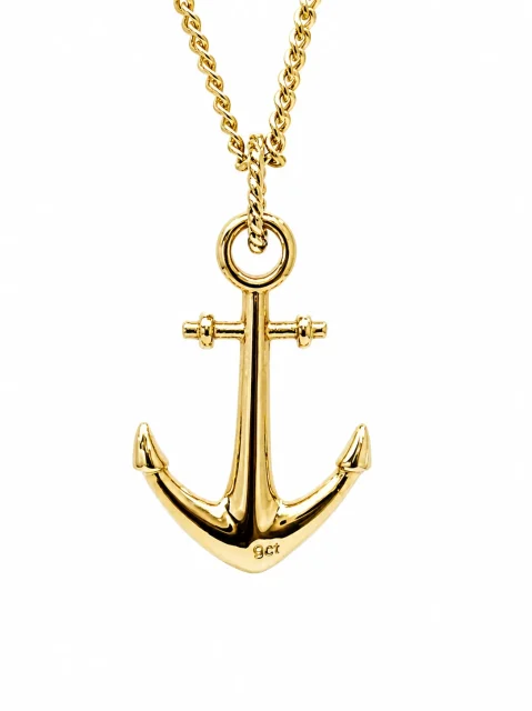9ct Yellow Gold Solid Anchor Pendant with Fancy Top Ring – NZ Made - 9P0089