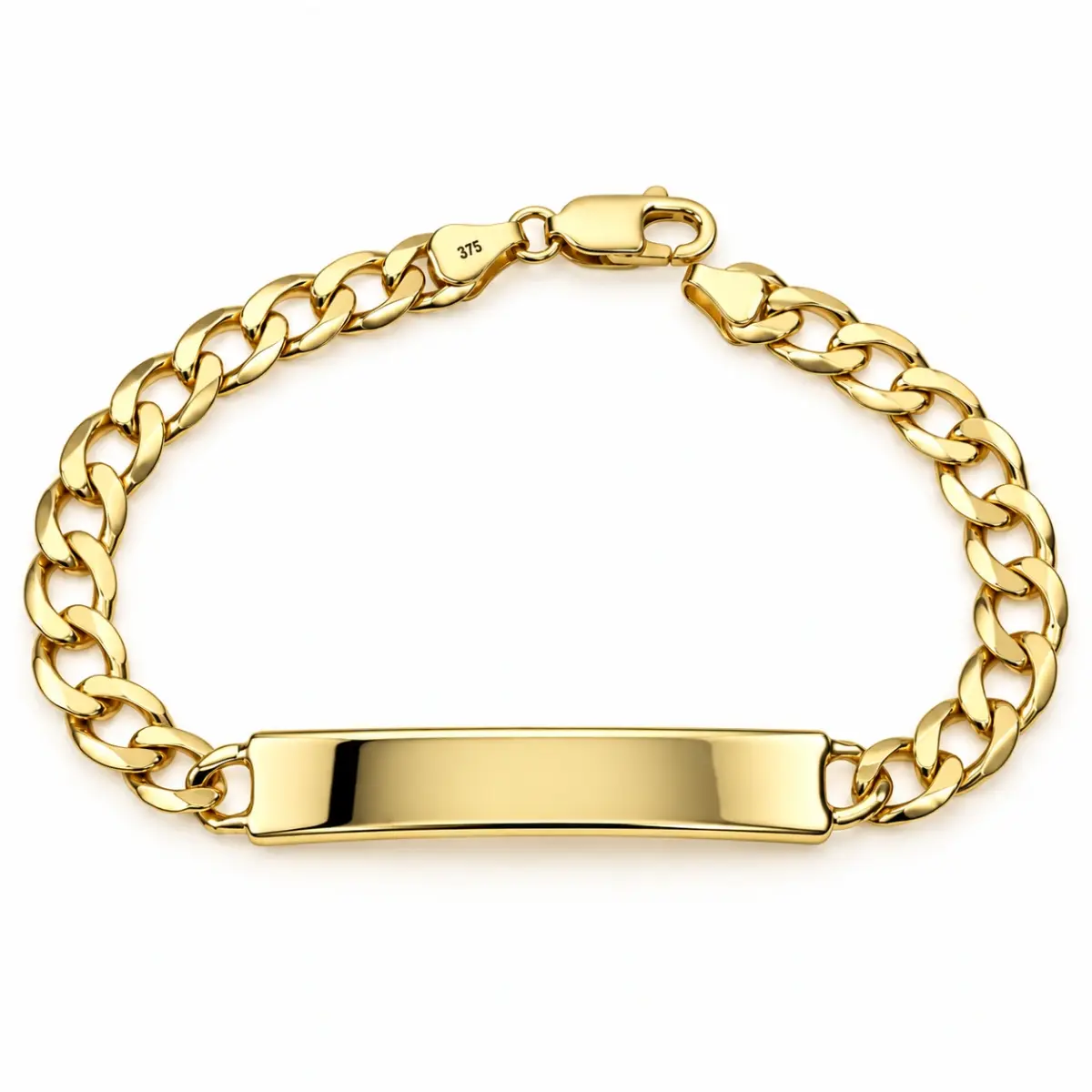 9ct Yellow Gold Solid Curb Link ID Bracelet – 20cm, 10.60g - 9KGZP230ID