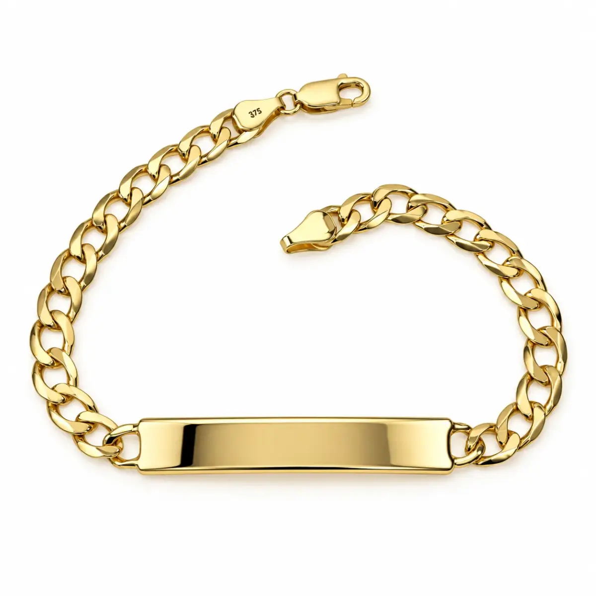 9ct Yellow Gold Solid Curb Link ID Bracelet – 20cm, 10.60g - 9KGZP230ID