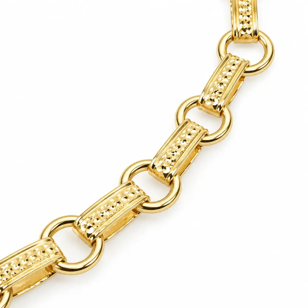 9ct Yellow Gold Solid Diamond-Cut Oval & Round Link Ladies Bracelet – 19cm & 21cm - 9KHE1