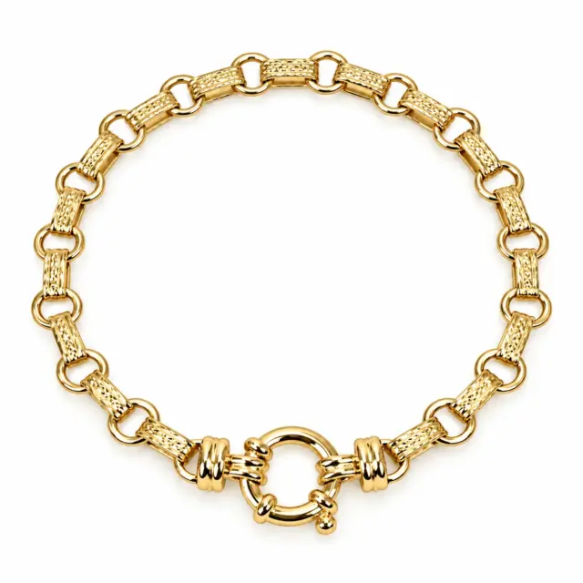 9ct Yellow Gold Solid Diamond-Cut Oval & Round Link Ladies Bracelet – 19cm & 21cm - 9KHE1