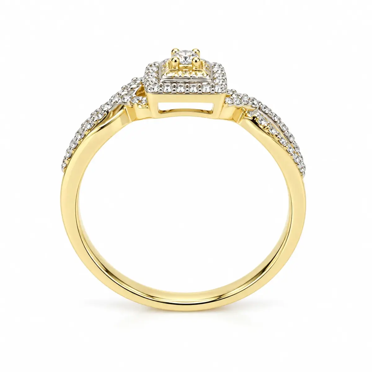 9ct Yellow Gold Square Halo CZ Engagement Ring with Twist Shoulders - 9YCYR6813