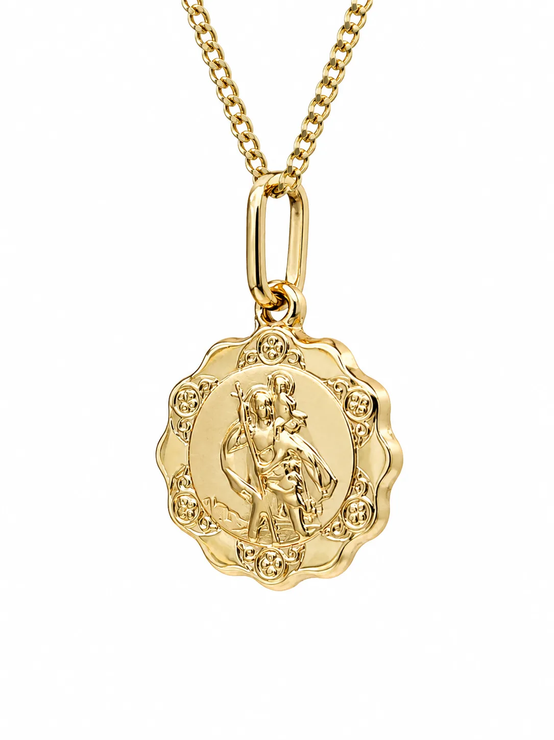 9ct Yellow Gold St Christopher Religious Pendant 12mm - GR0030