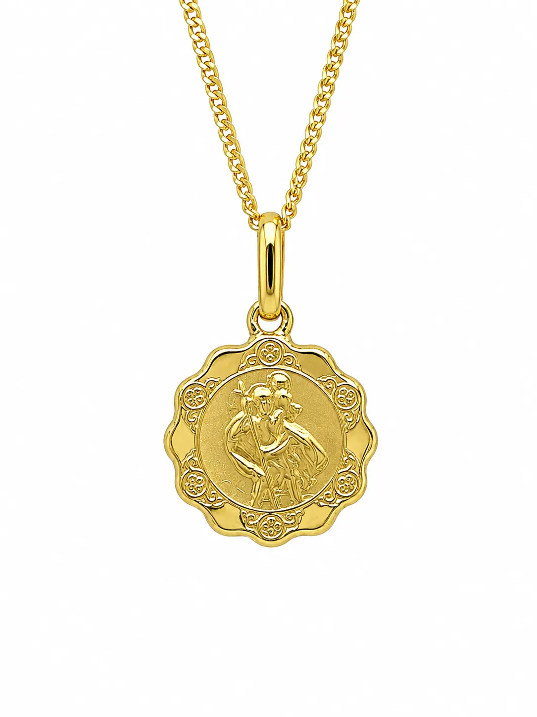 9ct Yellow Gold St Christopher Religious Pendant 12mm - GR0030