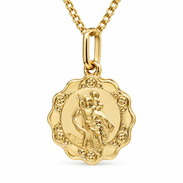 9ct Yellow Gold St Christopher Religious Pendant 12mm - GR0030
