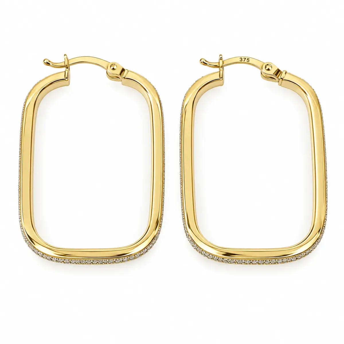 9ct Yellow Gold Stardust Finish Rectangular Hoop Earrings – 2.50mm Wide, 17mm x 25mm Internal Size - 1.51.1249