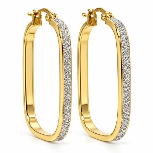 9ct Yellow Gold Stardust Finish Rectangular Hoop Earrings – 2.50mm Wide, 17mm x 25mm Internal Size - 1.51.1249