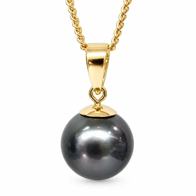 9ct Yellow Gold Tahitian Black Pearl Pendant 9–10mm Round Pearl - 9YGDRZ