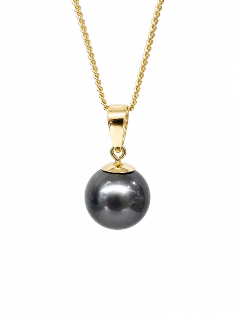 9ct Yellow Gold Tahitian Black Pearl Pendant 9–10mm Round Pearl - 9YGDRZ