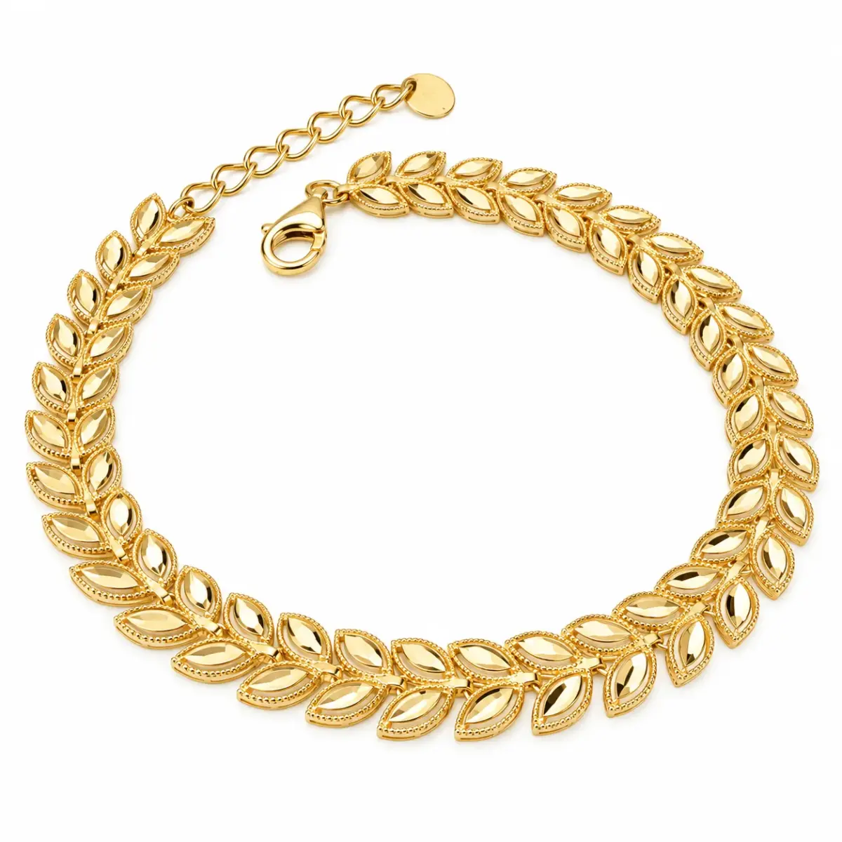 9ct Yellow Gold Faceted Double Leaf Bracelet – Made in Italy - 9KBR101