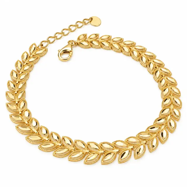 9ct Yellow Gold Faceted Double Leaf Bracelet – Made in Italy - 9KBR101