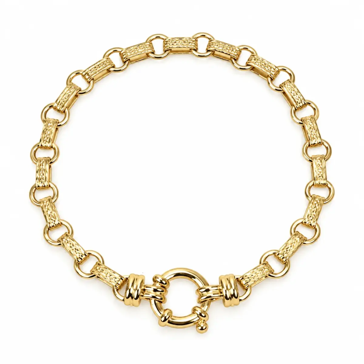 9ct Yellow Gold Solid Diamond-Cut Oval & Round Link Ladies Bracelet – 19cm & 21cm - 9KHE1