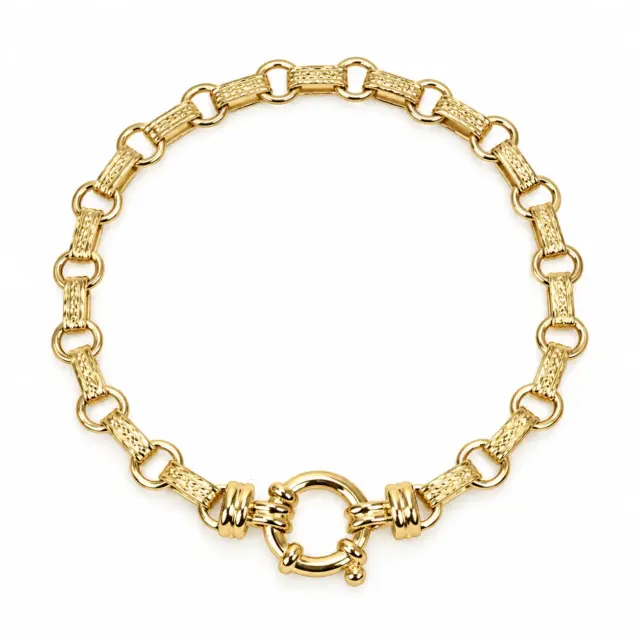 9ct Yellow Gold Solid Diamond-Cut Oval & Round Link Ladies Bracelet – 19cm & 21cm - 9KHE1