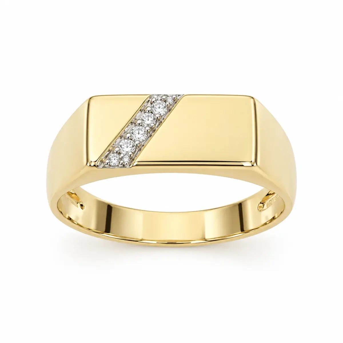 9ct Yellow Gold Gents Diamond Signet Wedding Ring - 9YD6413