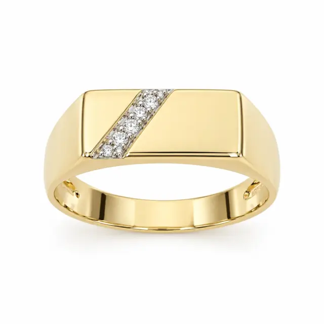 9ct Yellow Gold Gents Diamond Signet Wedding Ring - 9YD6413