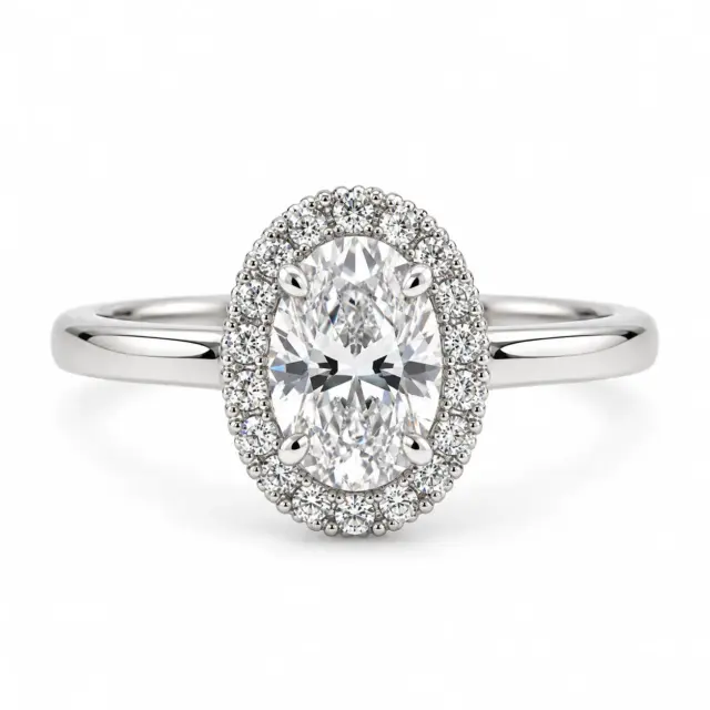 9ct White Gold 1.15ct Lab-Grown Diamond Oval Halo Engagement Ring – F Colour, VS Clarity - LGRE24878