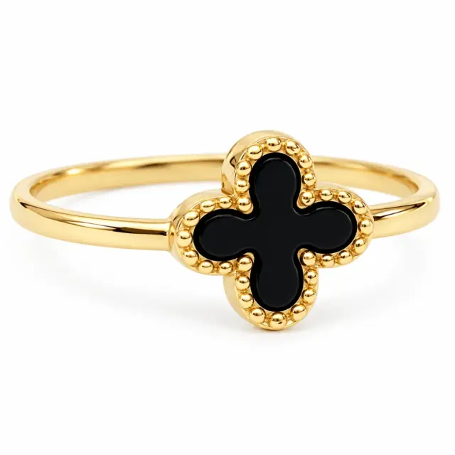 9ct Yellow Gold Black Onyx Clover Ring - 9YR0458OX
