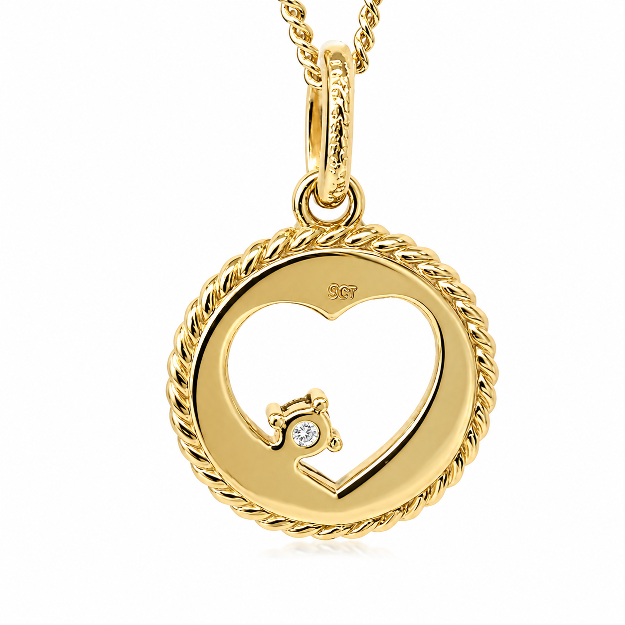 9ct Yellow Gold 0.05ct Natural Diamond Open Heart Pendant – NZ Made - 9P0095 Sterling Silver Chains 9ct Yellow Gold 0.05ct Natural Diamond Open Heart Pendant – NZ Made - 9P0095 Sterling Silver Chains