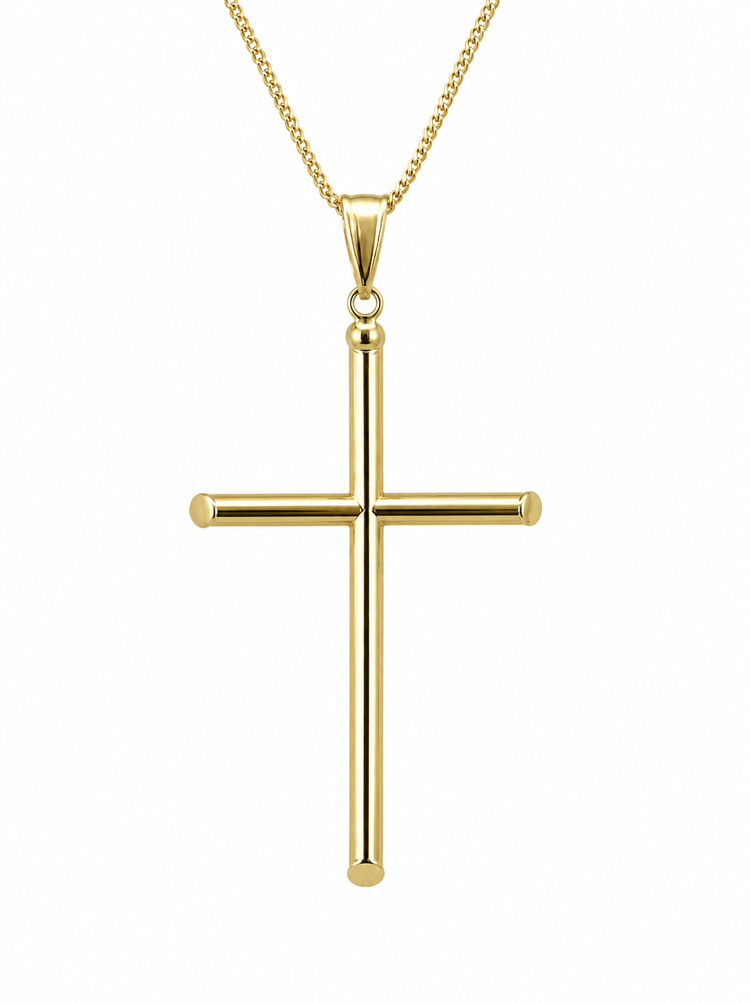9ct Yellow Gold Italian Made Chiselled Edge Cross Pendant – 47mm - 9Y5P0012 Sterling Silver Chains 