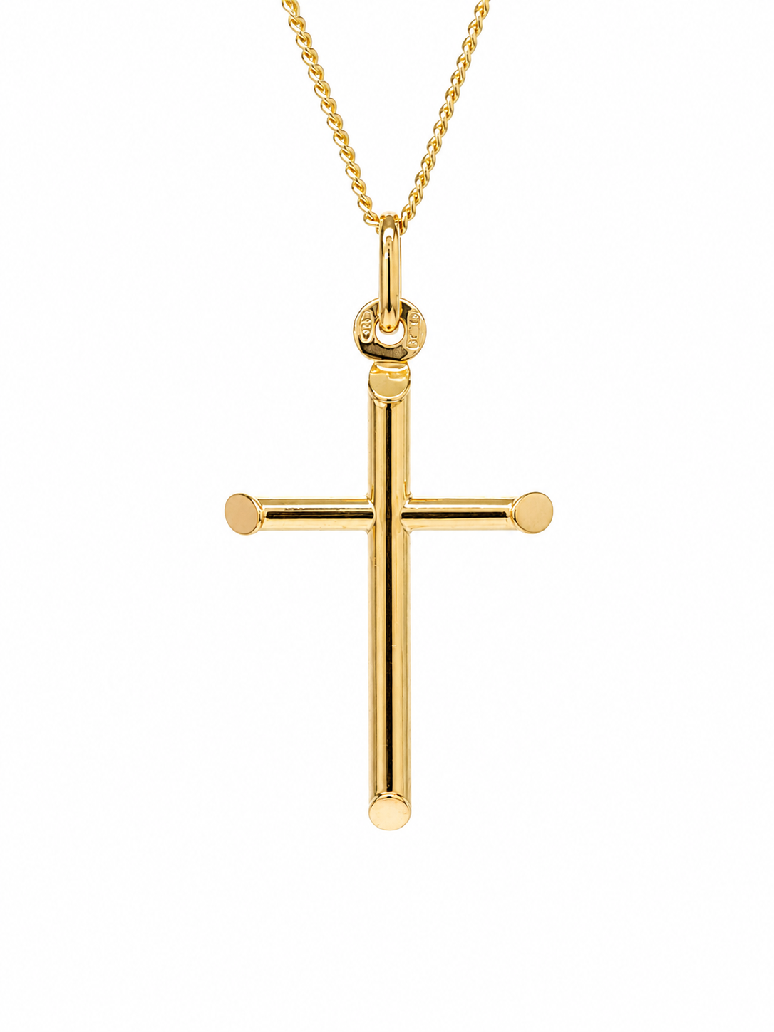 9ct Yellow Gold Italian Made Chiselled Edge Cross Pendant 30mm with Display Chain - 9Y5P0102 Sterling Silver Chains 