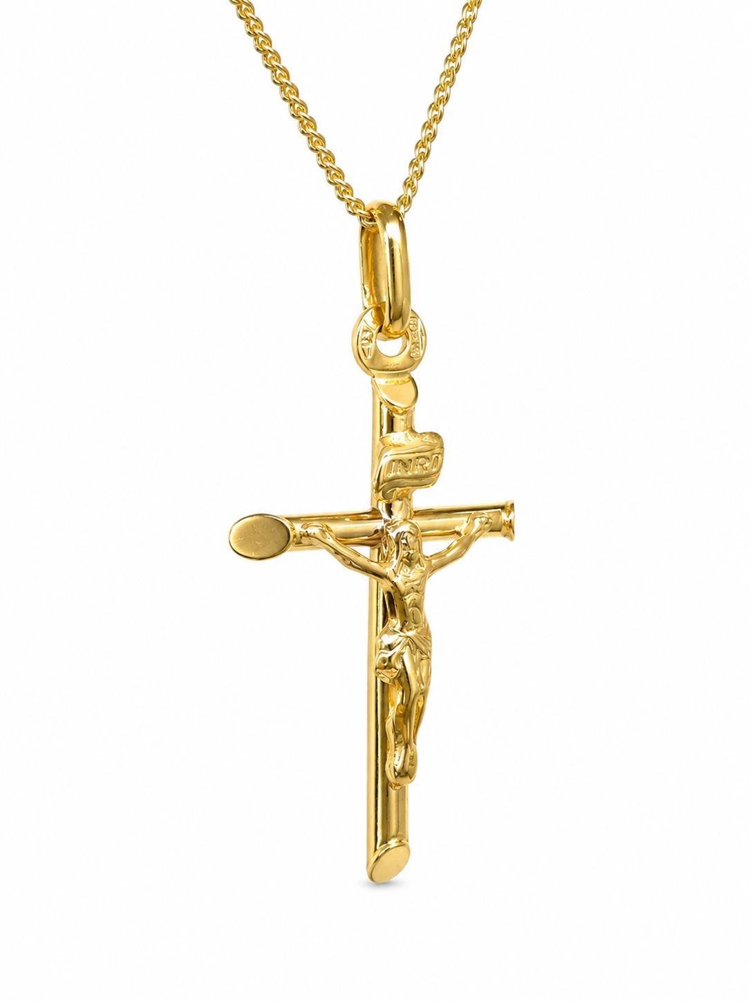 9ct Yellow Gold Italian Made Crucifix Pendant with INRI – 30mm - 9Y5P0020 Sterling Silver Chains 9ct Yellow Gold Italian Made Crucifix Pendant with INRI – 30mm - 9Y5P0020 Sterling Silver Chains