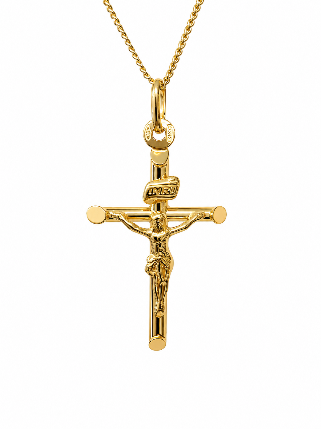 9ct Yellow Gold Italian Made Crucifix Pendant with INRI – 30mm - 9Y5P0020 Sterling Silver Chains 
