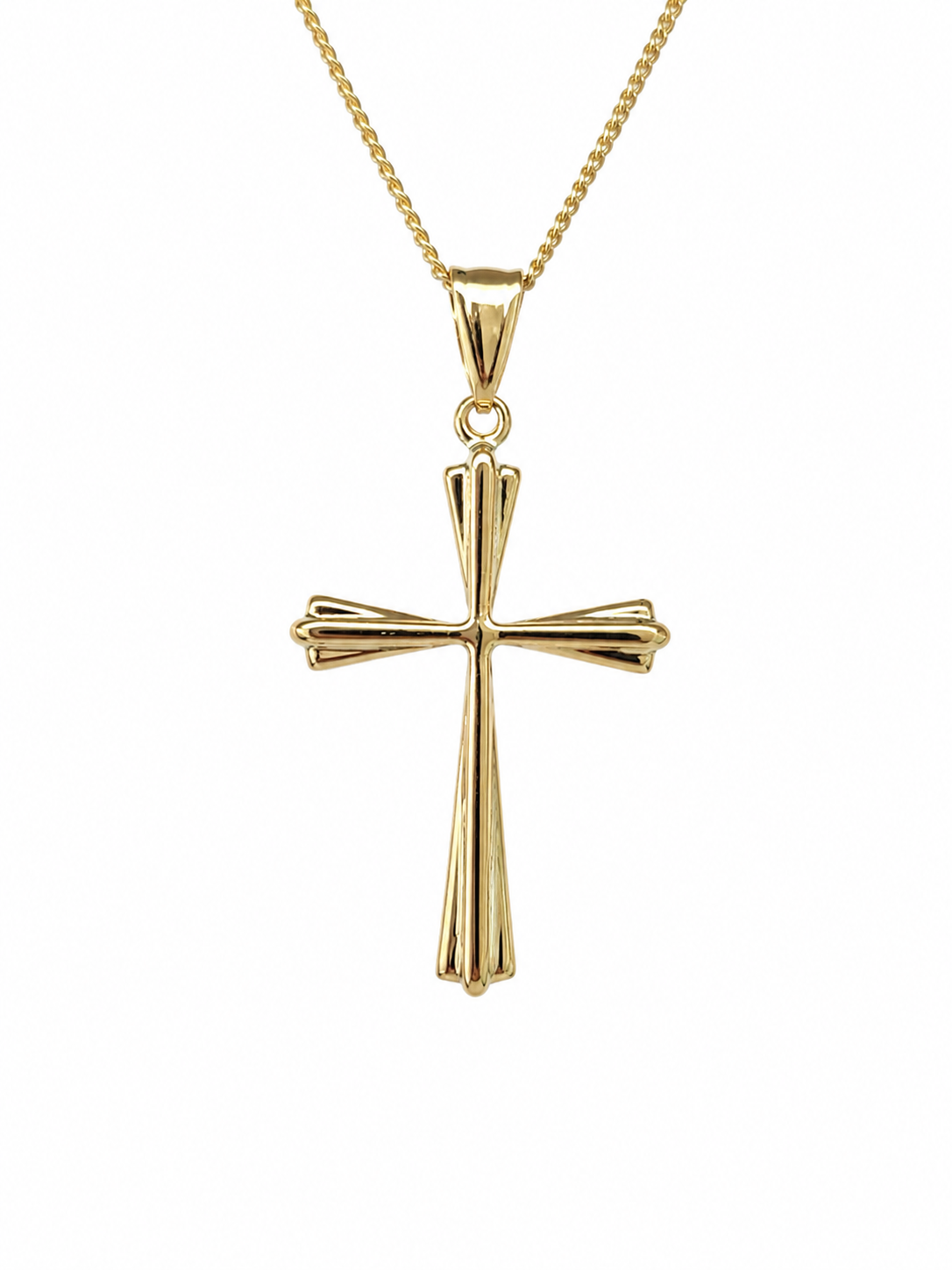 9ct Yellow Gold Italian Made Fancy Flared Cross Pendant – 30.5mm - 9Y5P0013 Sterling Silver Chains 