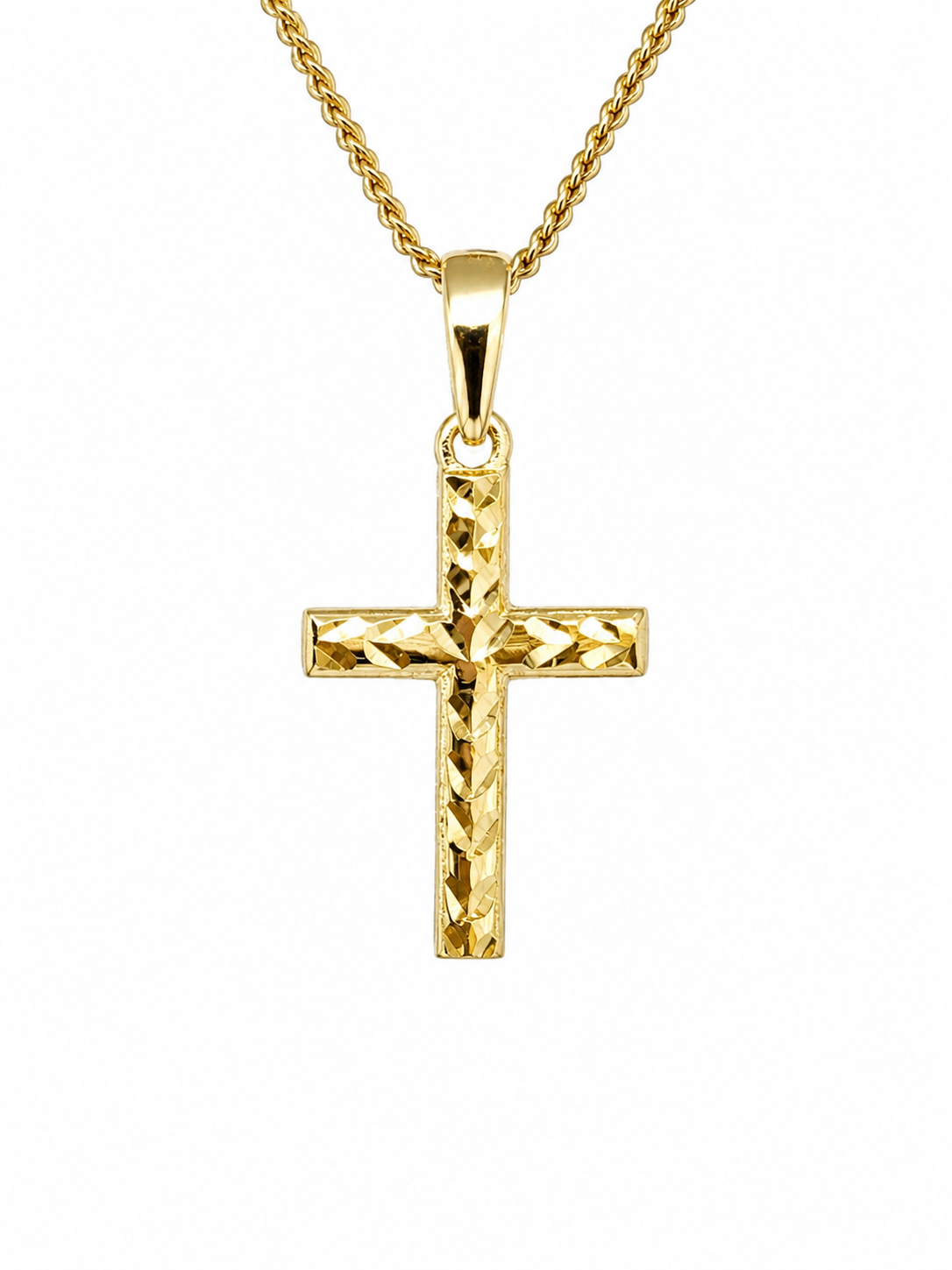 9ct Yellow Gold Italian Made Diamond-Cut Cross Pendant – 17mm - 9Y5P0219 Sterling Silver Chains 